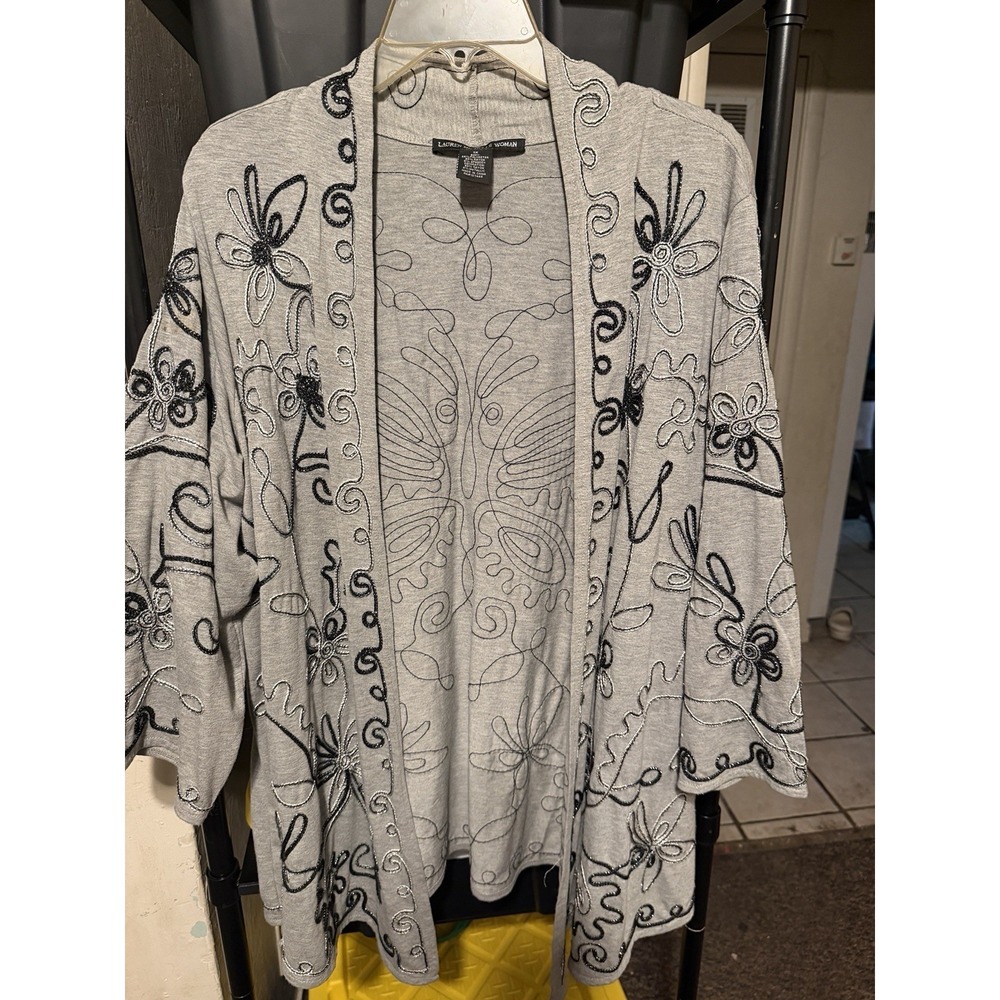 LAUREN MICHELLE Gray (Tweedy Looking), Black, & Silver Design Covered Jacket 1xl